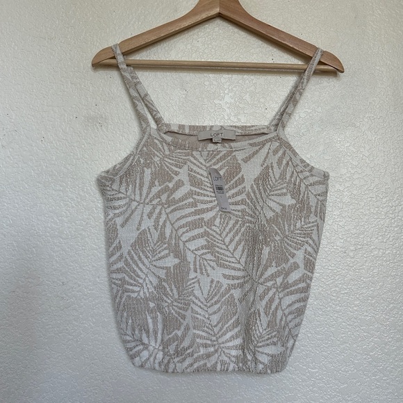 NWT Loft palm tree pattern linen beach vacation tropical bubble hem cami top - Picture 2 of 6
